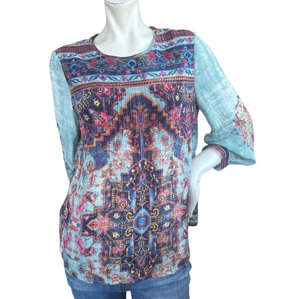 Anthropologie Vineet Bahl Prudence 3/4 Sleeve Blouse Boho Paisley Tapestry XS